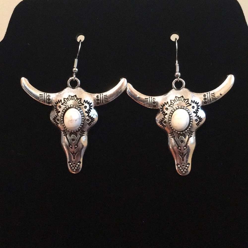Bull Head Western Ivory Earrings